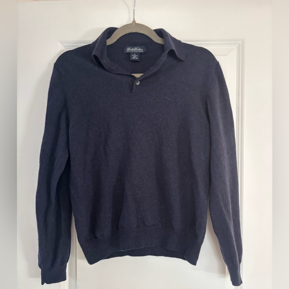 Brooks brothers navy merino wool polo sweater